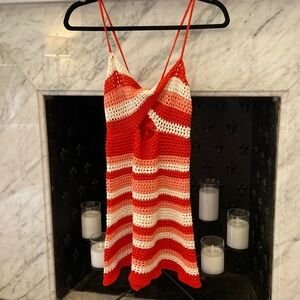 Amazon crochet dress / cover up (white, pink, red). Size small.